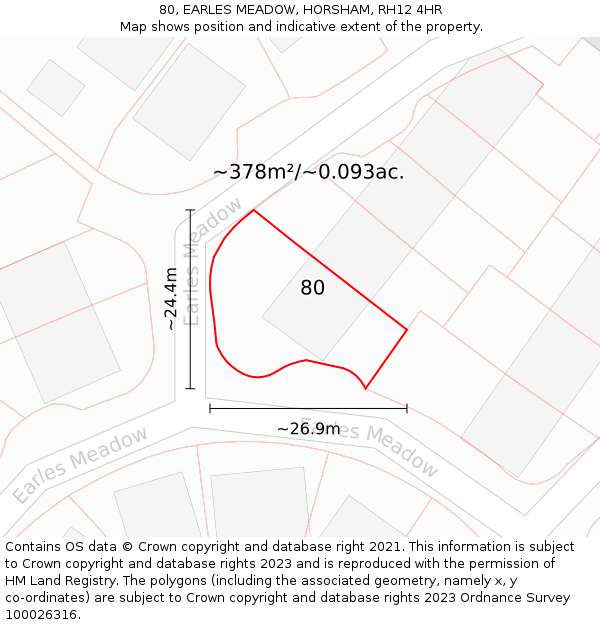 80, EARLES MEADOW, HORSHAM, RH12 4HR: Plot and title map