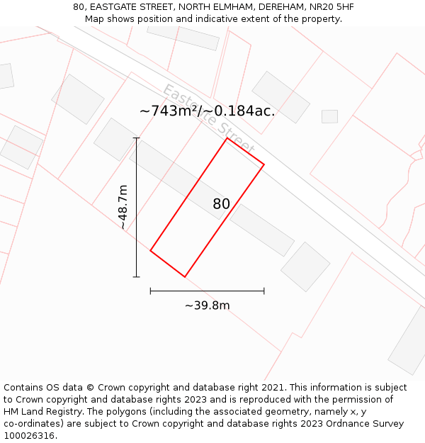 80, EASTGATE STREET, NORTH ELMHAM, DEREHAM, NR20 5HF: Plot and title map