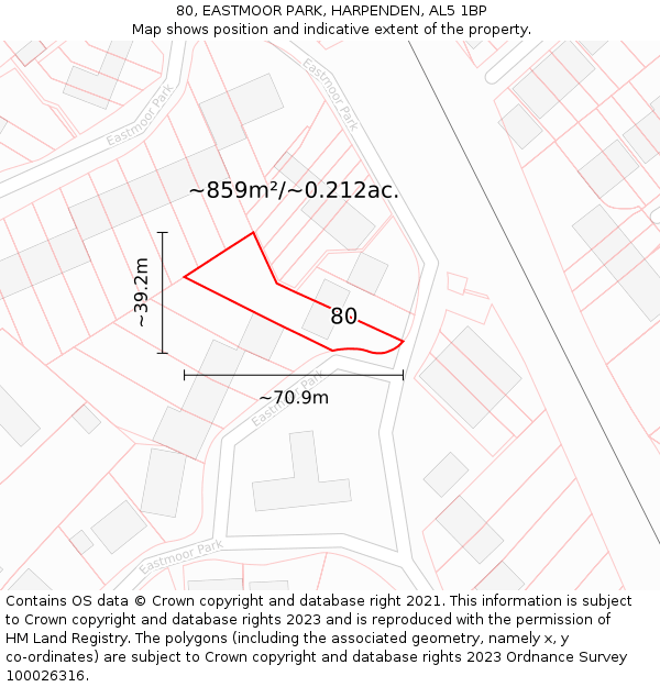 80, EASTMOOR PARK, HARPENDEN, AL5 1BP: Plot and title map