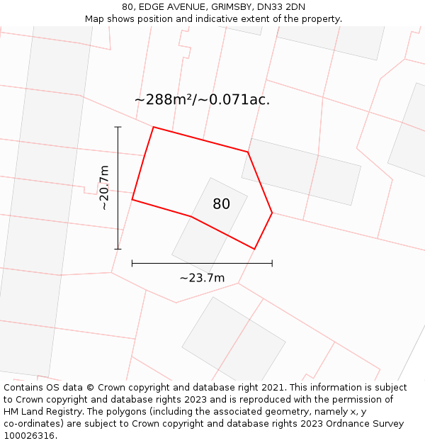 80, EDGE AVENUE, GRIMSBY, DN33 2DN: Plot and title map