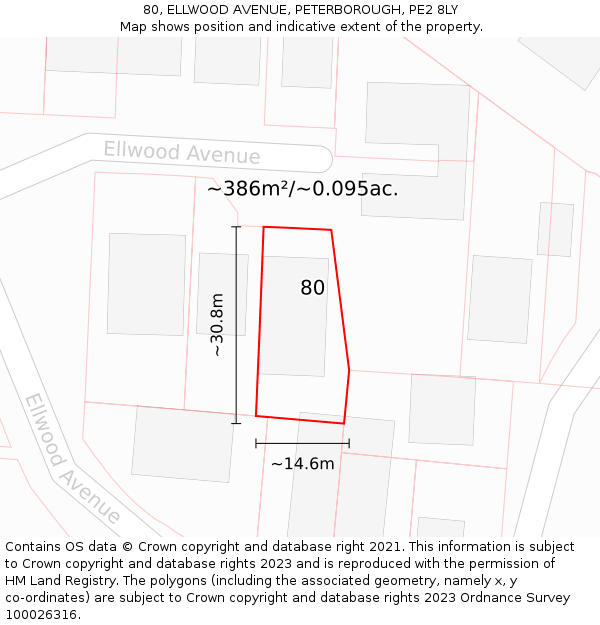 80, ELLWOOD AVENUE, PETERBOROUGH, PE2 8LY: Plot and title map