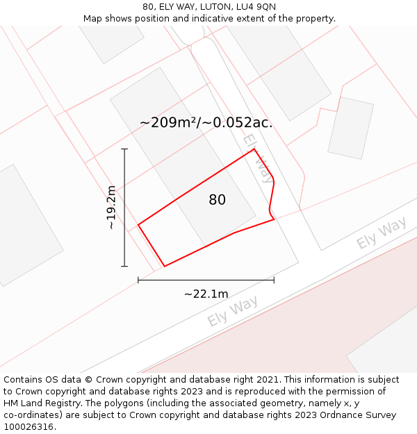 80, ELY WAY, LUTON, LU4 9QN: Plot and title map