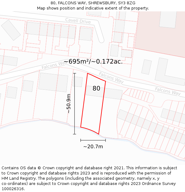 80, FALCONS WAY, SHREWSBURY, SY3 8ZG: Plot and title map