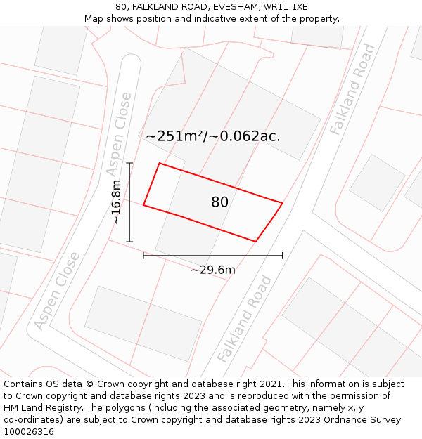 80, FALKLAND ROAD, EVESHAM, WR11 1XE: Plot and title map