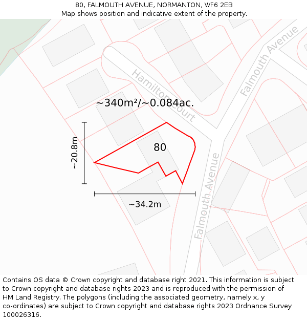 80, FALMOUTH AVENUE, NORMANTON, WF6 2EB: Plot and title map