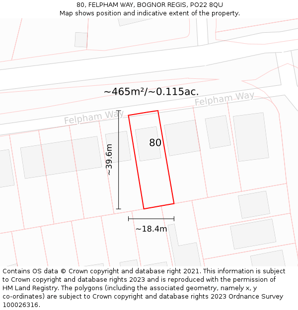 80, FELPHAM WAY, BOGNOR REGIS, PO22 8QU: Plot and title map