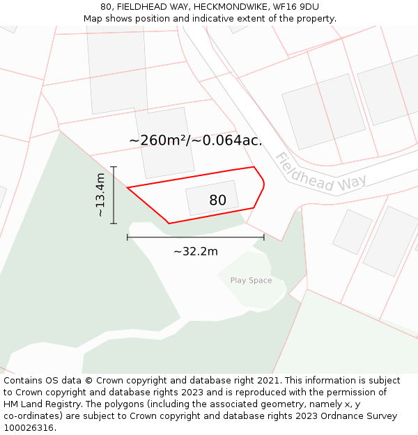 80, FIELDHEAD WAY, HECKMONDWIKE, WF16 9DU: Plot and title map