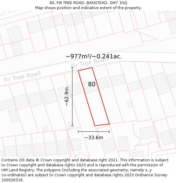 80, FIR TREE ROAD, BANSTEAD, SM7 1NQ: Plot and title map