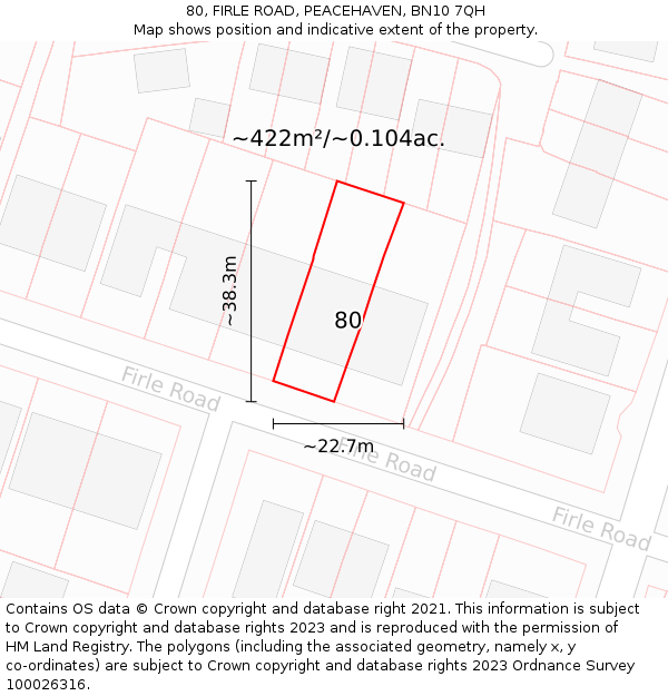 80, FIRLE ROAD, PEACEHAVEN, BN10 7QH: Plot and title map