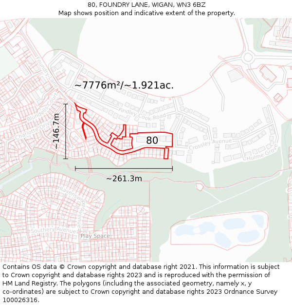 80, FOUNDRY LANE, WIGAN, WN3 6BZ: Plot and title map