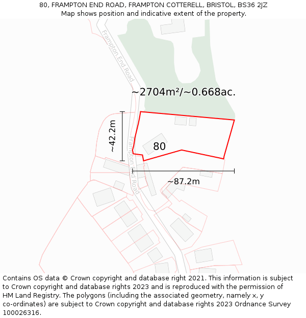 80, FRAMPTON END ROAD, FRAMPTON COTTERELL, BRISTOL, BS36 2JZ: Plot and title map