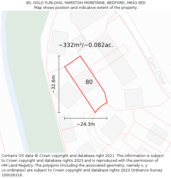 80, GOLD FURLONG, MARSTON MORETAINE, BEDFORD, MK43 0ED: Plot and title map