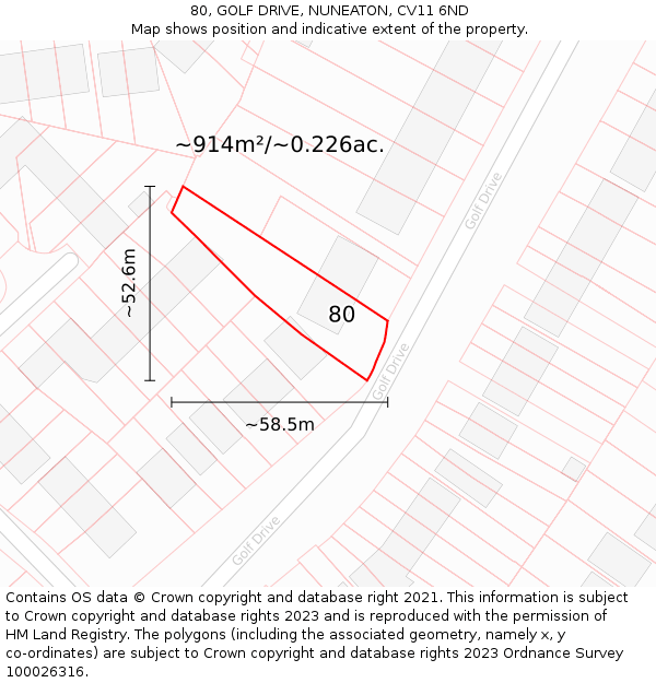 80, GOLF DRIVE, NUNEATON, CV11 6ND: Plot and title map