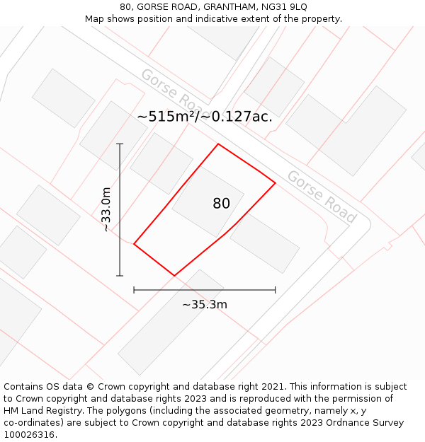 80, GORSE ROAD, GRANTHAM, NG31 9LQ: Plot and title map