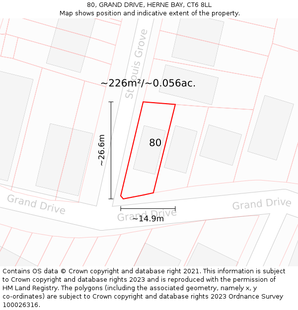 80, GRAND DRIVE, HERNE BAY, CT6 8LL: Plot and title map