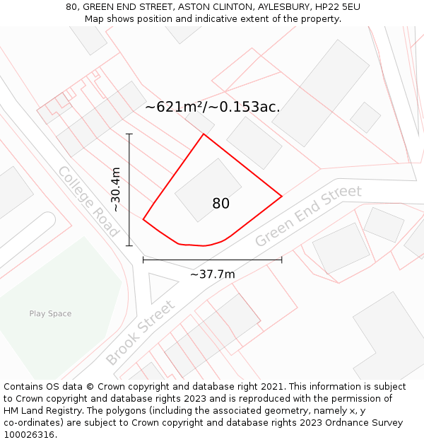 80, GREEN END STREET, ASTON CLINTON, AYLESBURY, HP22 5EU: Plot and title map