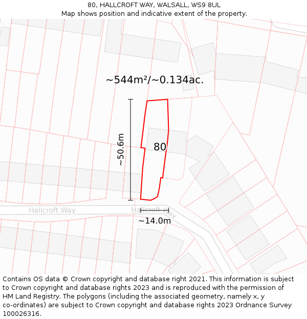 80, HALLCROFT WAY, WALSALL, WS9 8UL: Plot and title map