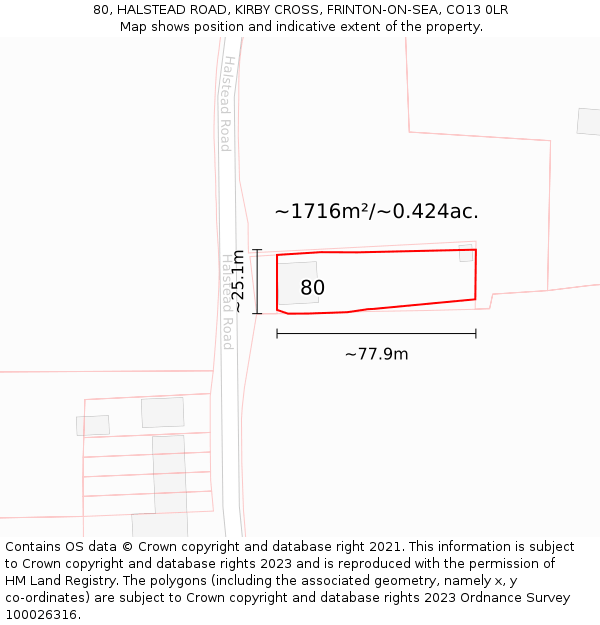 80, HALSTEAD ROAD, KIRBY CROSS, FRINTON-ON-SEA, CO13 0LR: Plot and title map