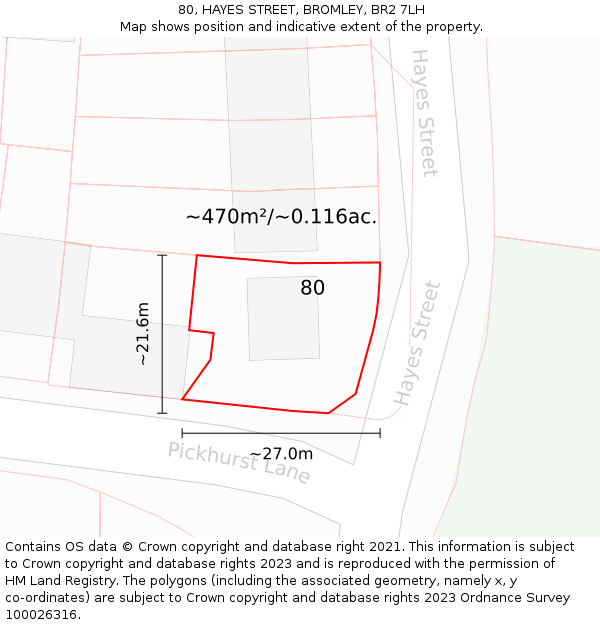 80, HAYES STREET, BROMLEY, BR2 7LH: Plot and title map