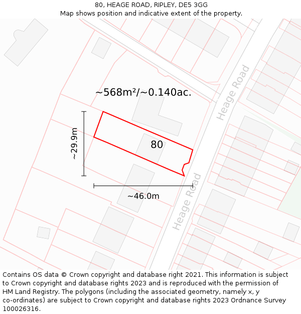 80, HEAGE ROAD, RIPLEY, DE5 3GG: Plot and title map