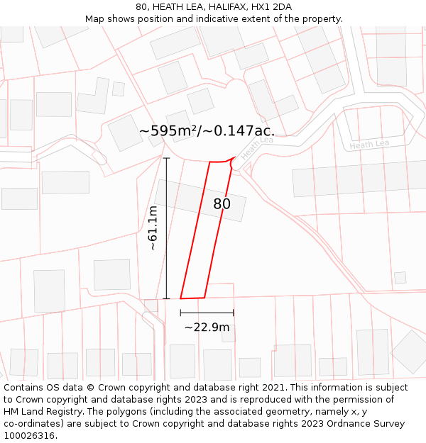 80, HEATH LEA, HALIFAX, HX1 2DA: Plot and title map