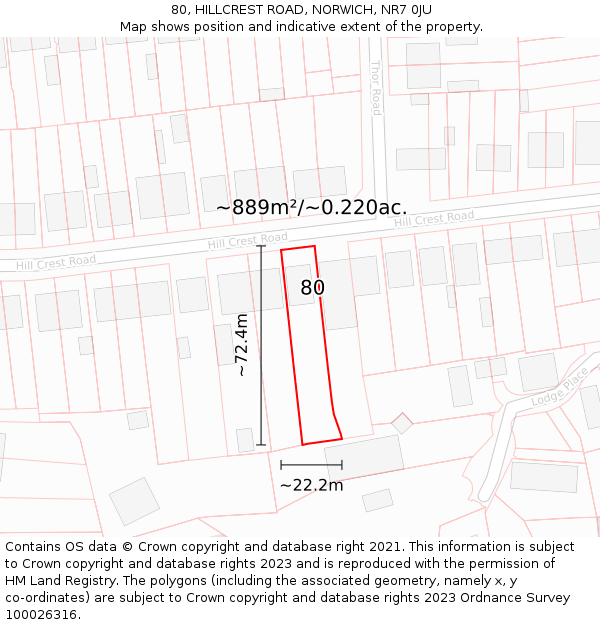 80, HILLCREST ROAD, NORWICH, NR7 0JU: Plot and title map