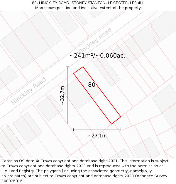 80, HINCKLEY ROAD, STONEY STANTON, LEICESTER, LE9 4LL: Plot and title map