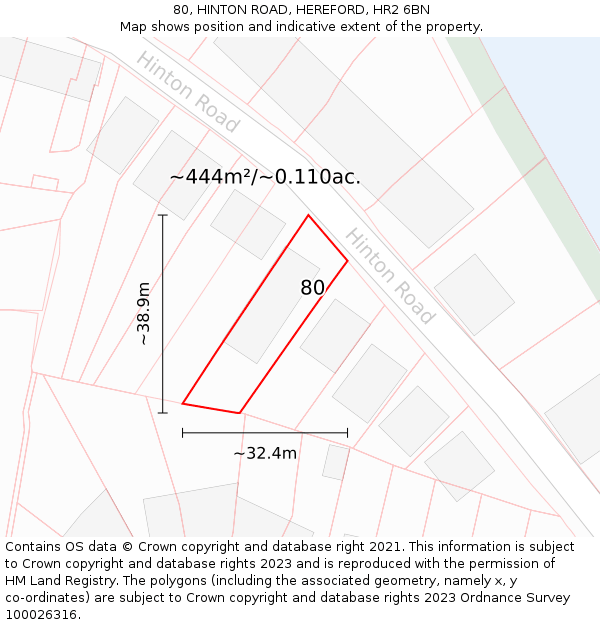80, HINTON ROAD, HEREFORD, HR2 6BN: Plot and title map