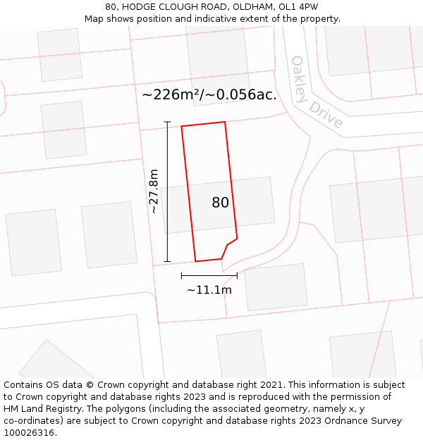 80, HODGE CLOUGH ROAD, OLDHAM, OL1 4PW: Plot and title map