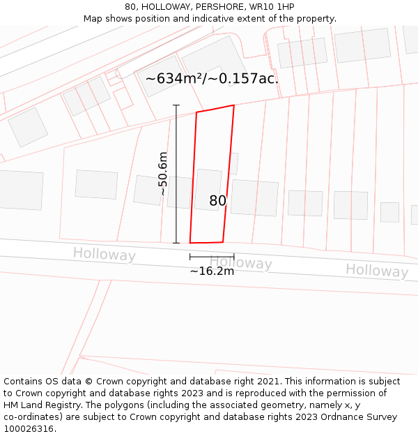 80, HOLLOWAY, PERSHORE, WR10 1HP: Plot and title map