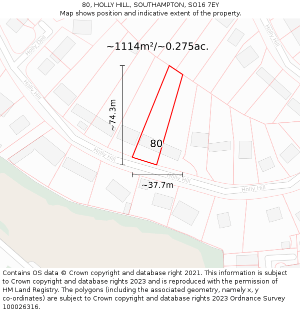 80, HOLLY HILL, SOUTHAMPTON, SO16 7EY: Plot and title map