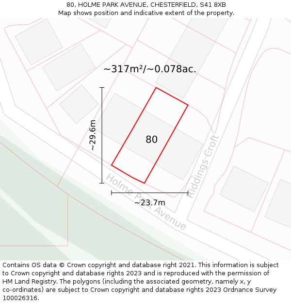 80, HOLME PARK AVENUE, CHESTERFIELD, S41 8XB: Plot and title map