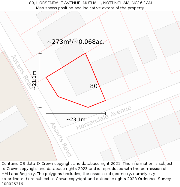 80, HORSENDALE AVENUE, NUTHALL, NOTTINGHAM, NG16 1AN: Plot and title map