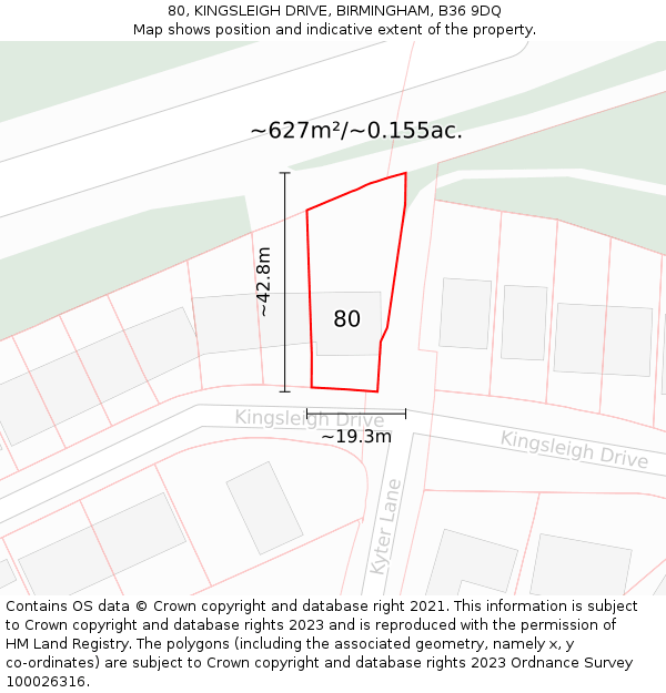 80, KINGSLEIGH DRIVE, BIRMINGHAM, B36 9DQ: Plot and title map