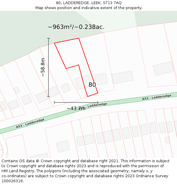 80, LADDEREDGE, LEEK, ST13 7AQ: Plot and title map