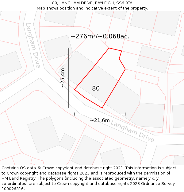 80, LANGHAM DRIVE, RAYLEIGH, SS6 9TA: Plot and title map