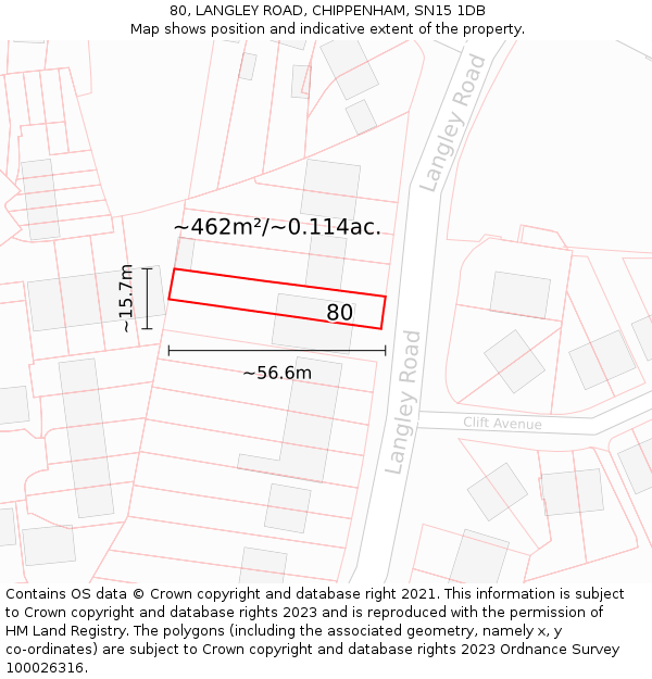 80, LANGLEY ROAD, CHIPPENHAM, SN15 1DB: Plot and title map