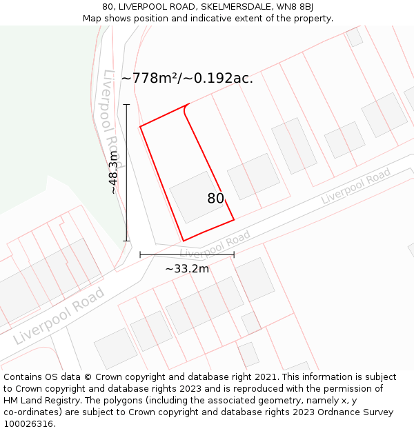 80, LIVERPOOL ROAD, SKELMERSDALE, WN8 8BJ: Plot and title map