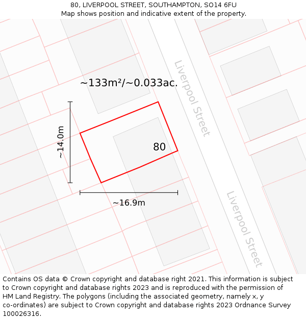 80, LIVERPOOL STREET, SOUTHAMPTON, SO14 6FU: Plot and title map