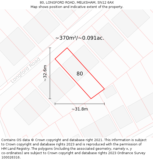 80, LONGFORD ROAD, MELKSHAM, SN12 6AX: Plot and title map