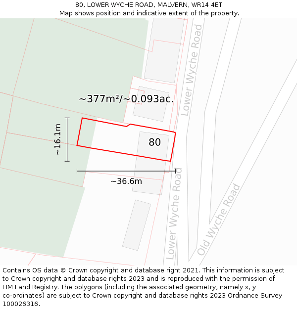 80, LOWER WYCHE ROAD, MALVERN, WR14 4ET: Plot and title map
