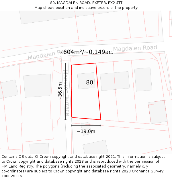 80, MAGDALEN ROAD, EXETER, EX2 4TT: Plot and title map
