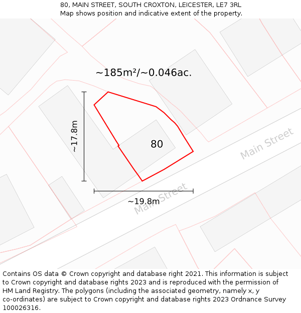 80, MAIN STREET, SOUTH CROXTON, LEICESTER, LE7 3RL: Plot and title map