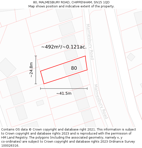 80, MALMESBURY ROAD, CHIPPENHAM, SN15 1QD: Plot and title map