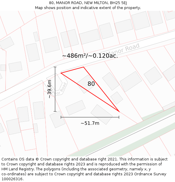 80, MANOR ROAD, NEW MILTON, BH25 5EJ: Plot and title map