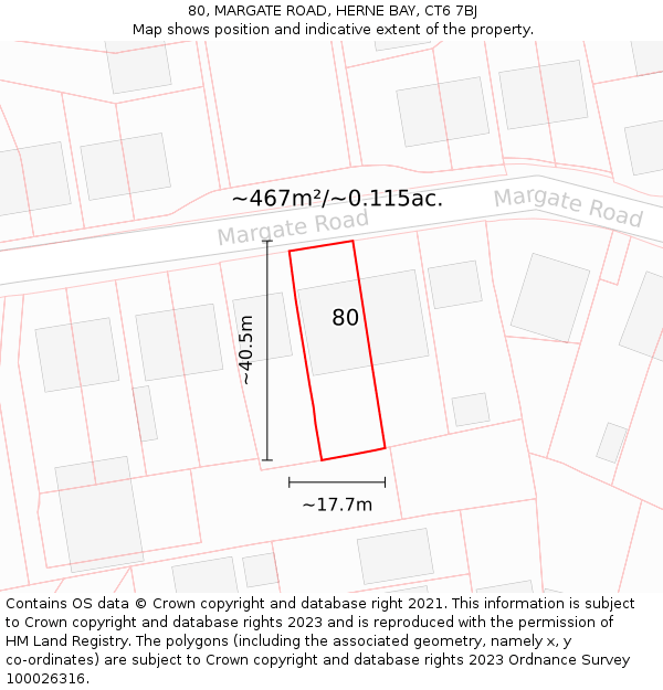 80, MARGATE ROAD, HERNE BAY, CT6 7BJ: Plot and title map