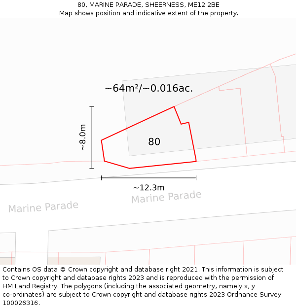80, MARINE PARADE, SHEERNESS, ME12 2BE: Plot and title map