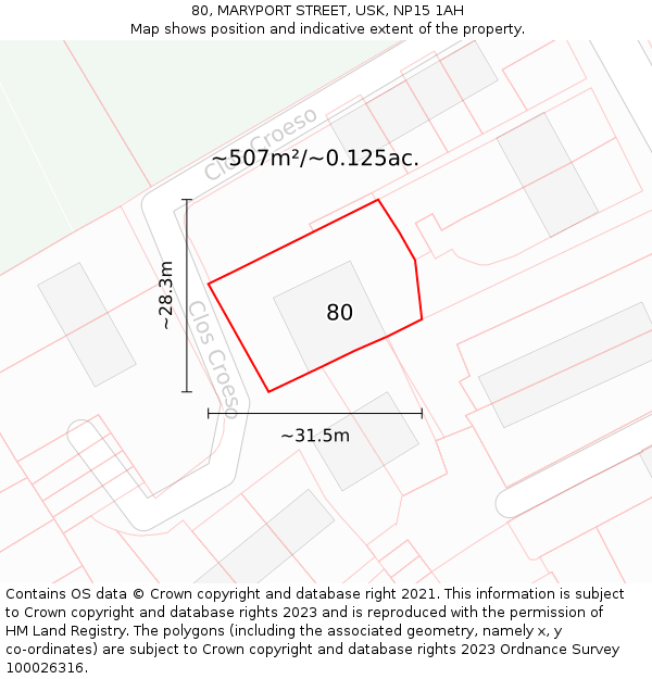 80, MARYPORT STREET, USK, NP15 1AH: Plot and title map