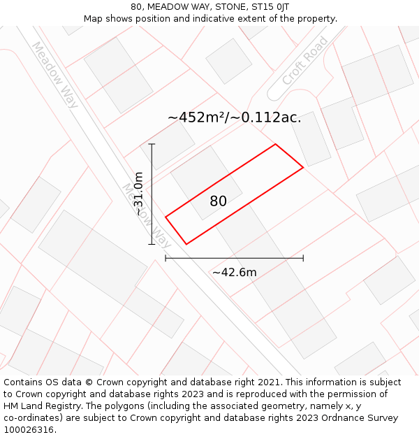 80, MEADOW WAY, STONE, ST15 0JT: Plot and title map