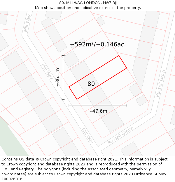 80, MILLWAY, LONDON, NW7 3JJ: Plot and title map